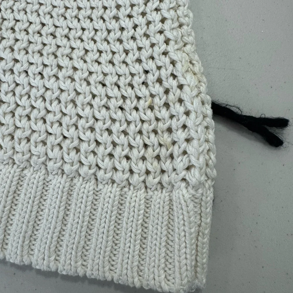 Tory Burch Women Cotton Open Knit‎ Wool Grid Pattern Longline Sweater Size Large